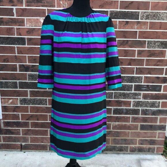 NWT Tegan 100% Silk Striped Dress Size 8 - Picture 2 of 10